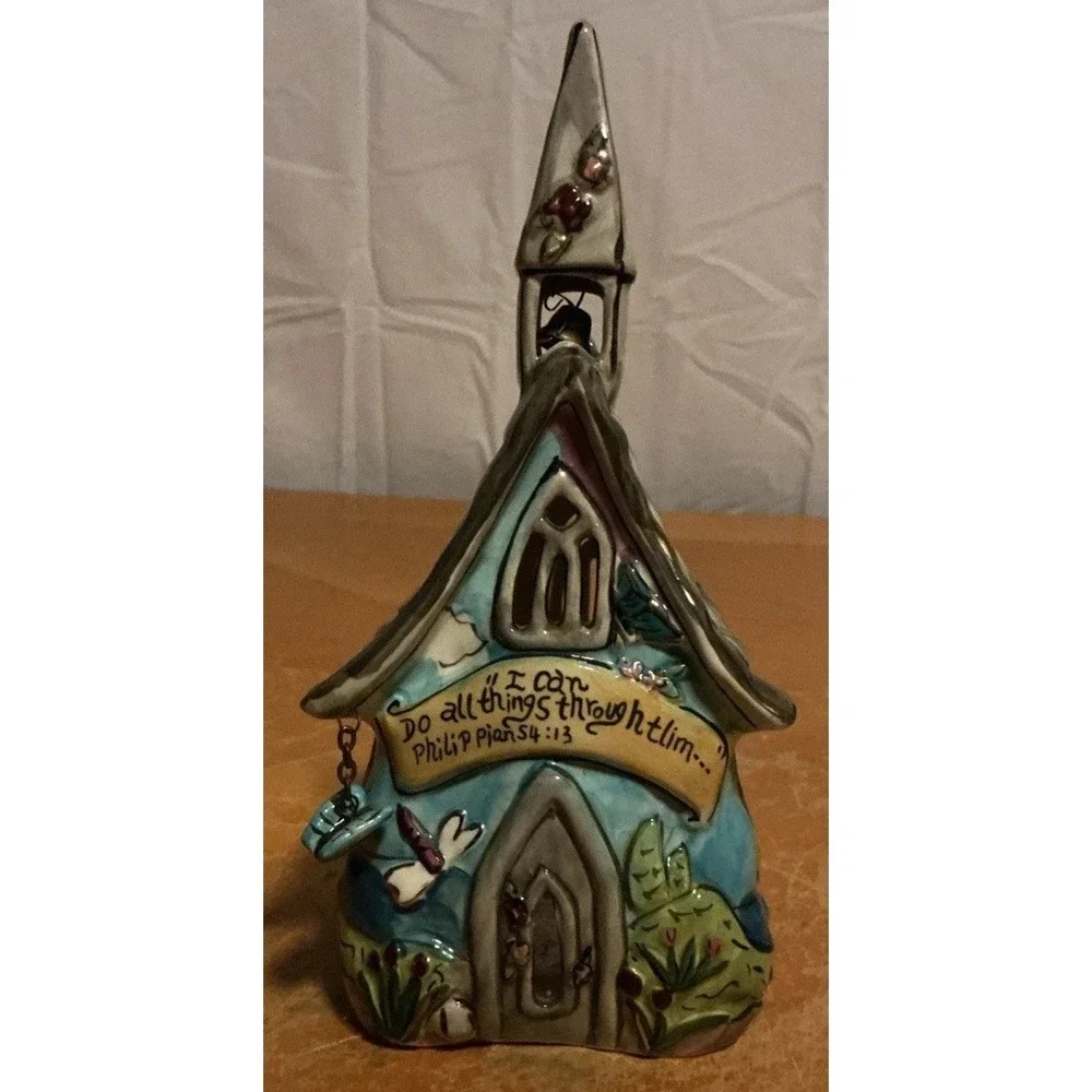 Blue Sky Heather Goldmine  Philippians 4:13 Tea Light Holder
