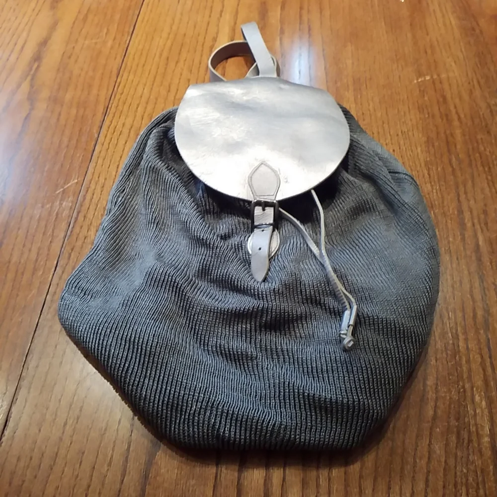 Ruco Line Italy Medium Gray Backpack With Silver Leather Satin Lining