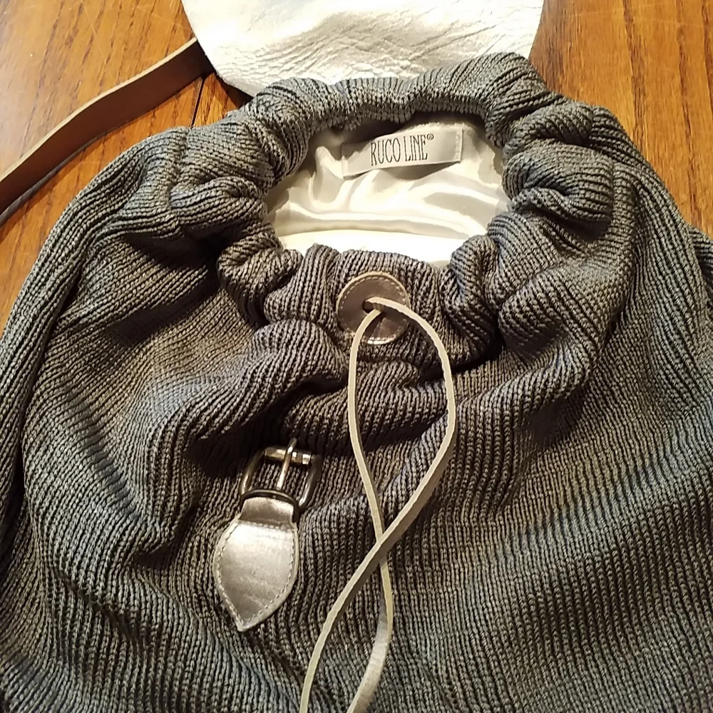 Ruco Line Italy Medium Gray Backpack With Silver Leather Satin Lining