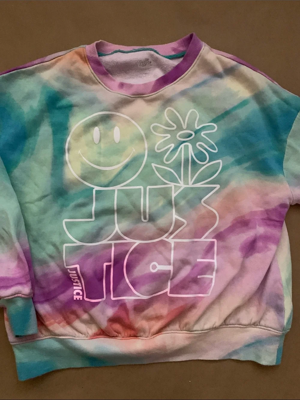 Justice Pastel Tie-Dye Crewneck Sweatshirt with White Logo