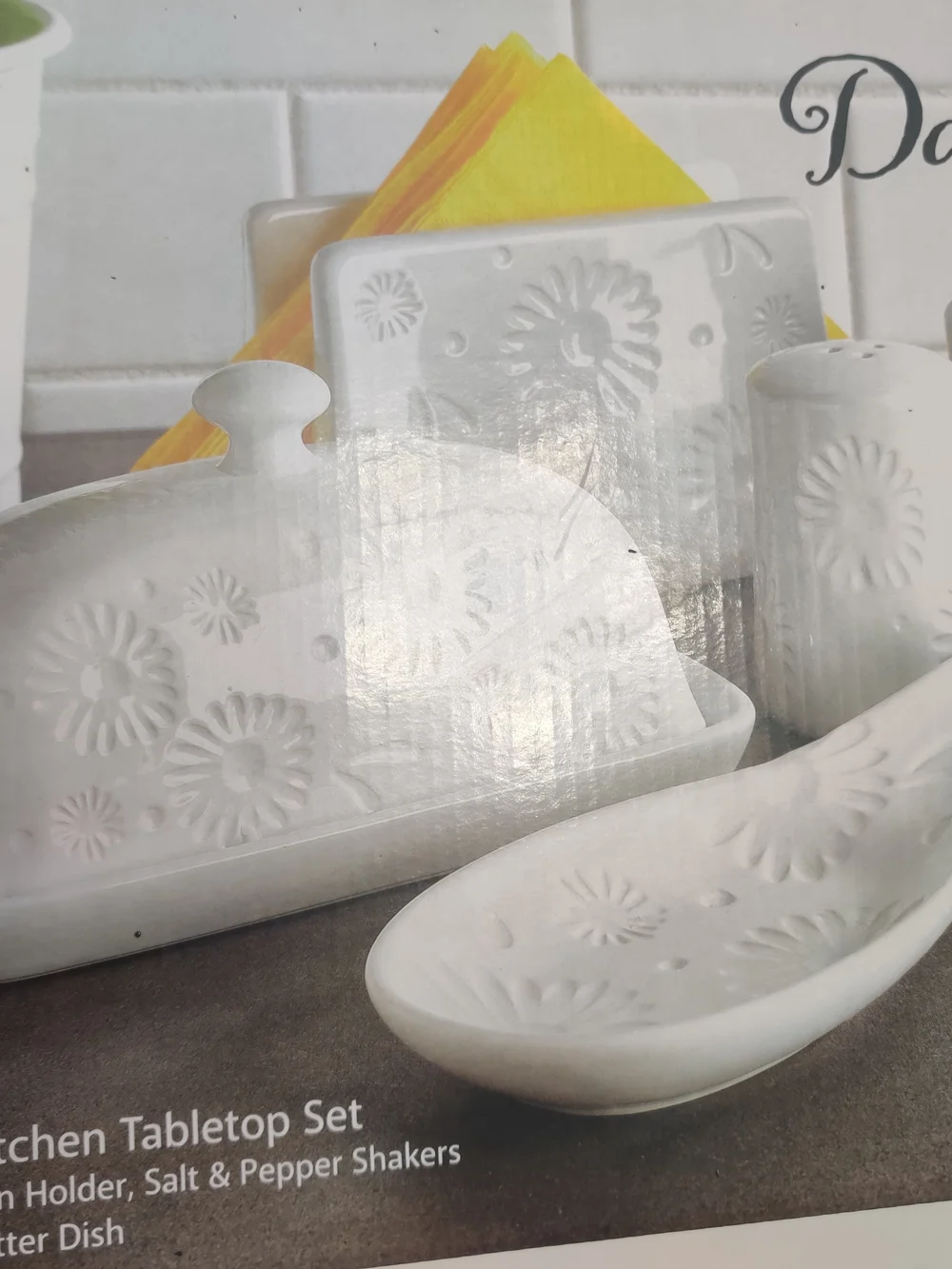 Source Unknown White Floral Embossed Ceramic Dining Serveware Set