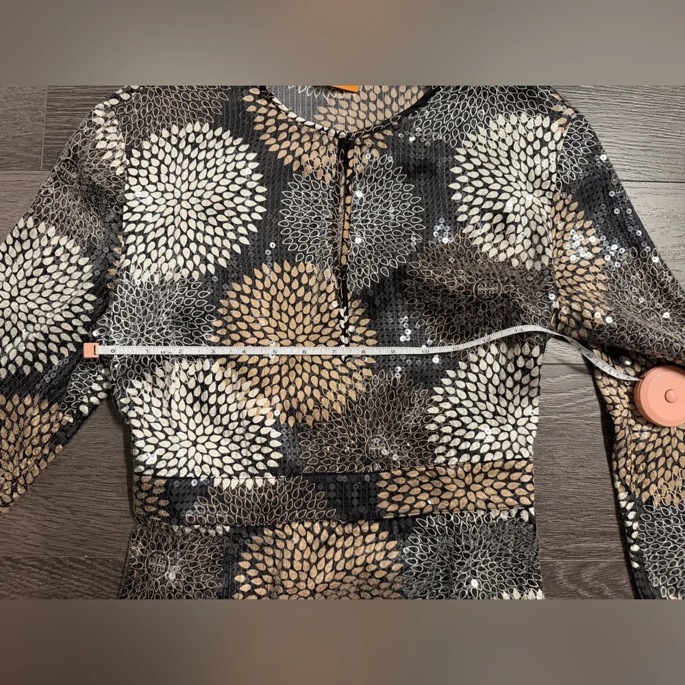 TORY BURCH Sequined Silk Dress With Pinhole Detail Size 2 cocktail party luxury
