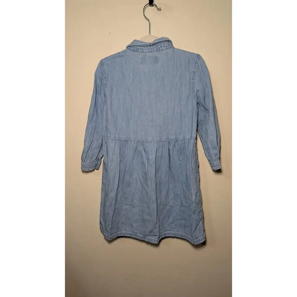 Old Navy Chambray Babydoll Dress Light Blue Long Sleeve Girls Size S 6-7