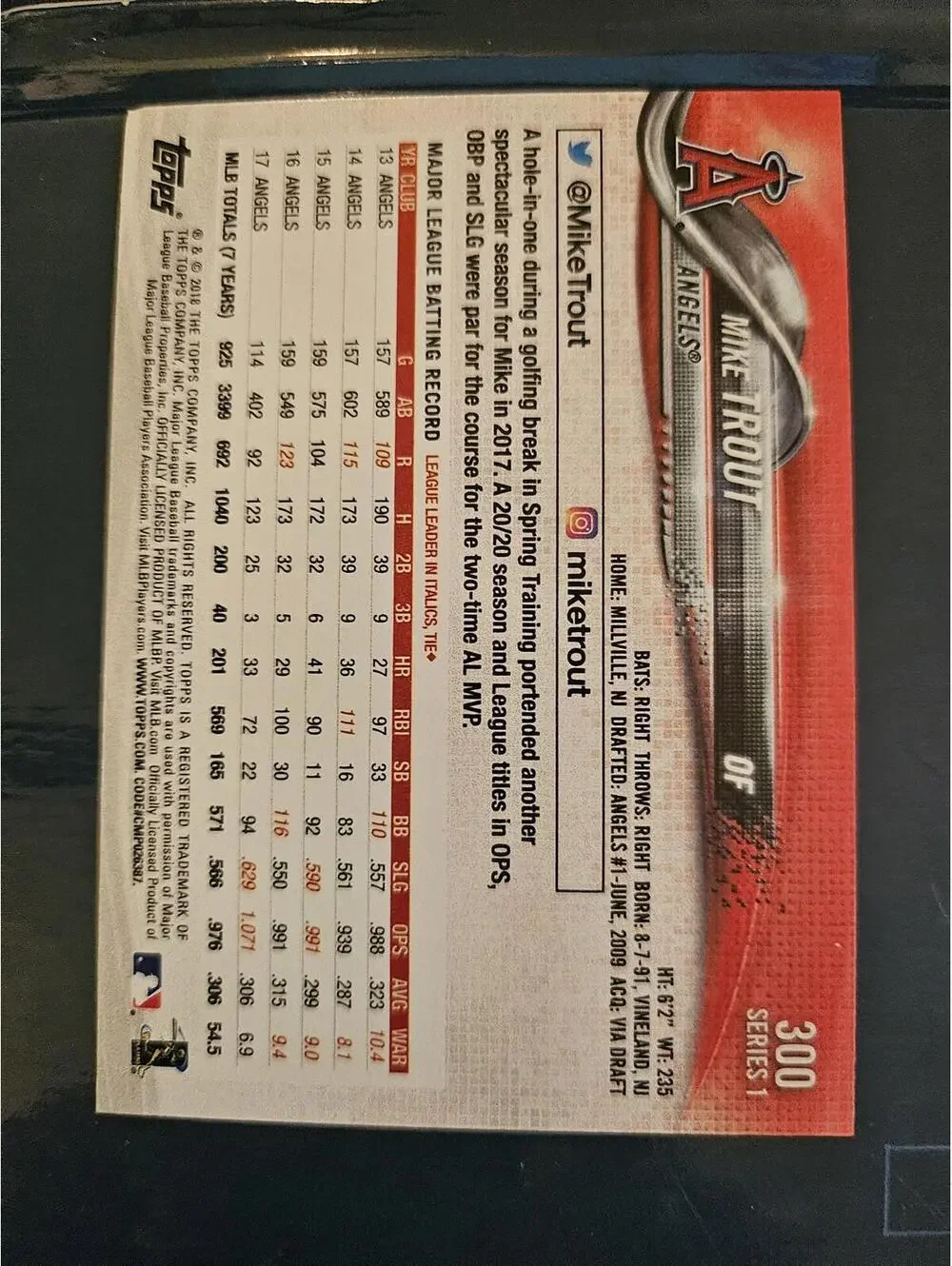 Mike Trout - LA Angels - 2018 Topps #300 - RAW Mint