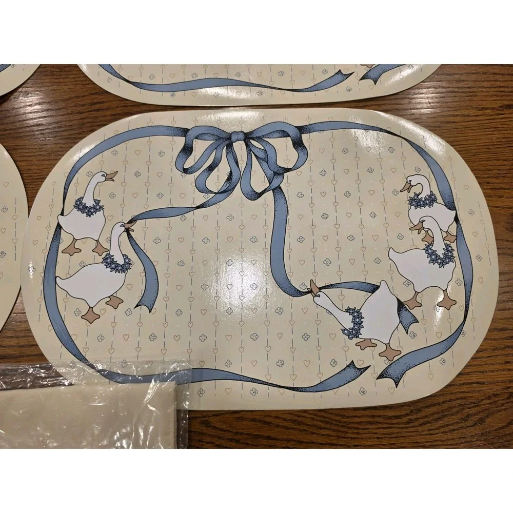 4 Vintage Vinyl Placemats Coasters Goose Geese Country Farmhouse 90s Cottagecore
