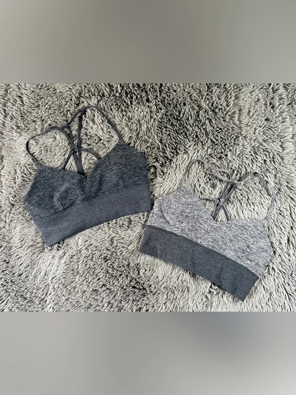Alo Yoga Seamless Strappy Sports Bra Bralette Bundle Gray Heather Size M