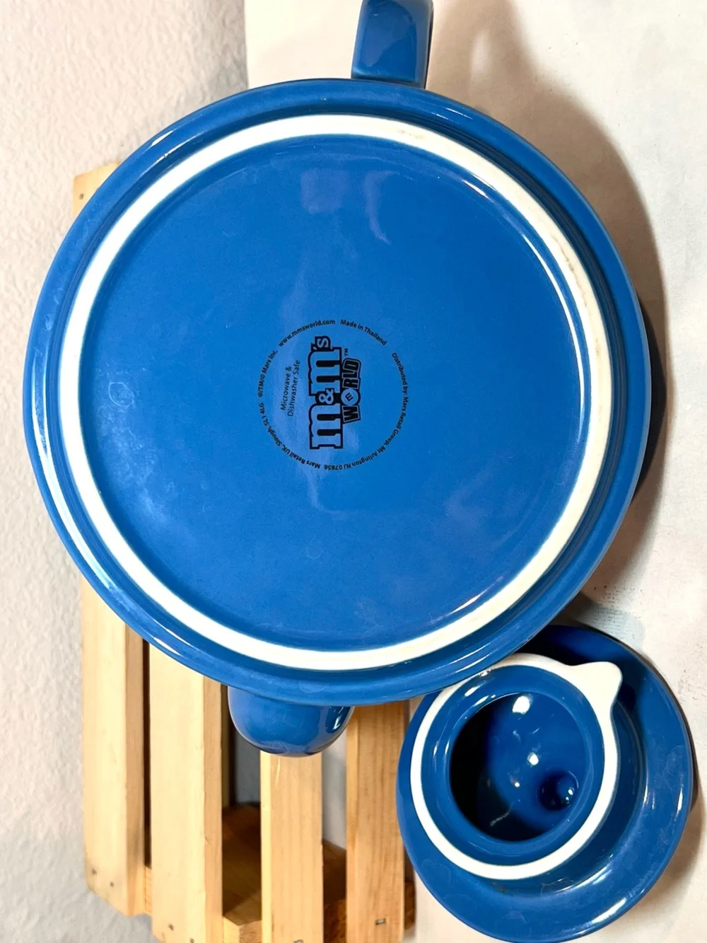 ☀️2/$20 Blue M&Ms World Teapot w Lid | Grumpy Tired Face | No Cup | EUC