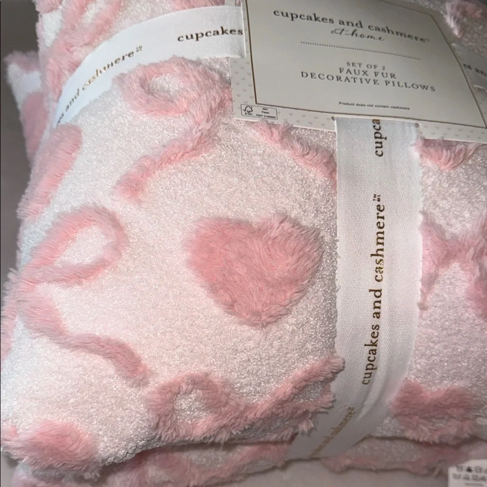 cupcakes & cashmere Blush Heart ribbon bow valentine’s Day 2 pack pillows