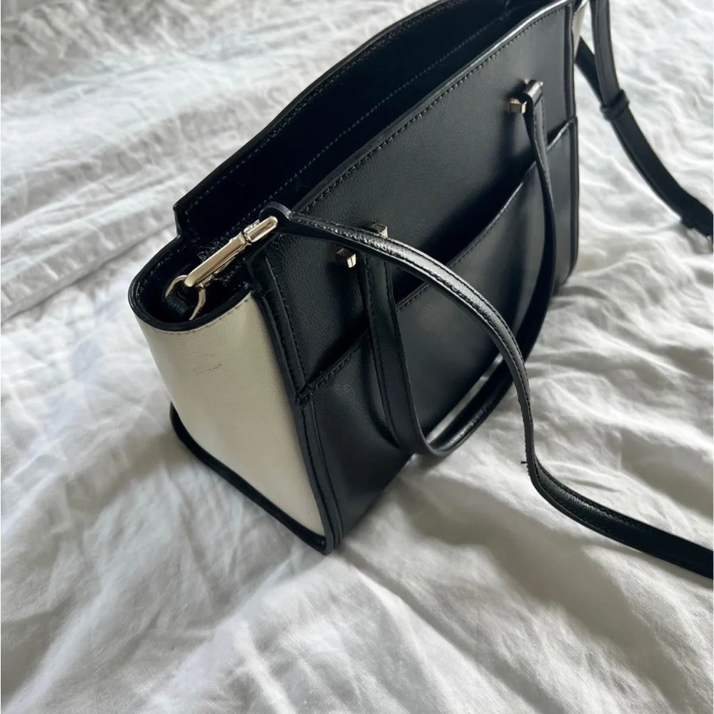 kate spade Black and White Leather Satchel with Gold Hardware