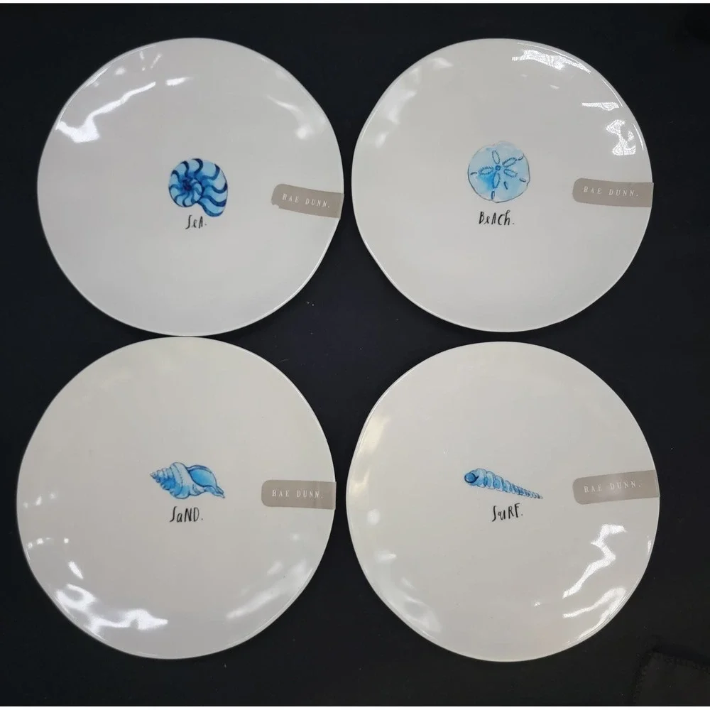 Beach Theme Melamine Snack Dessert Plates Set Sea Shells Pool Dishes Rae Dunn