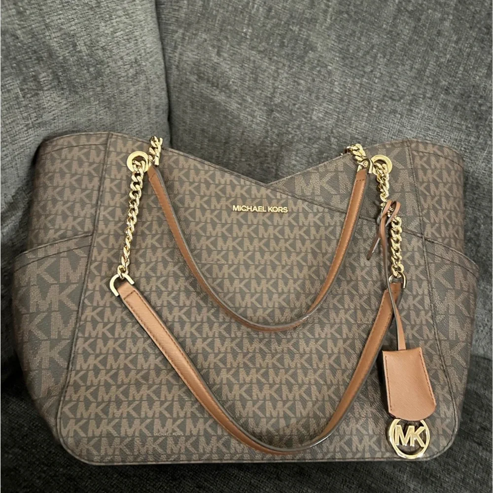 Michael Kors Brown MK Logo Chain-Handle Tote