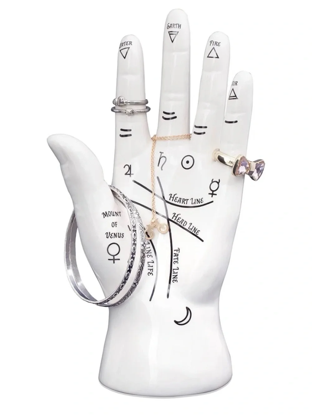 Kikkerland White Ceramic Palm Jewelry Holder with Black Print