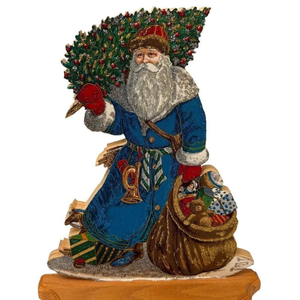 Old World Santa Wooden Signed George Bakes Cranston Victorian Holiday Decor 12
