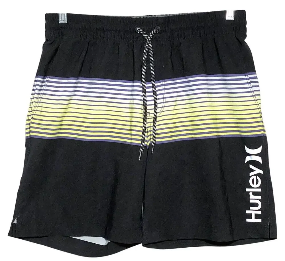 Hurley Logo Lobos Volley Black Swim Shorts Mens M Beach Summer Vacation Surf Y2K