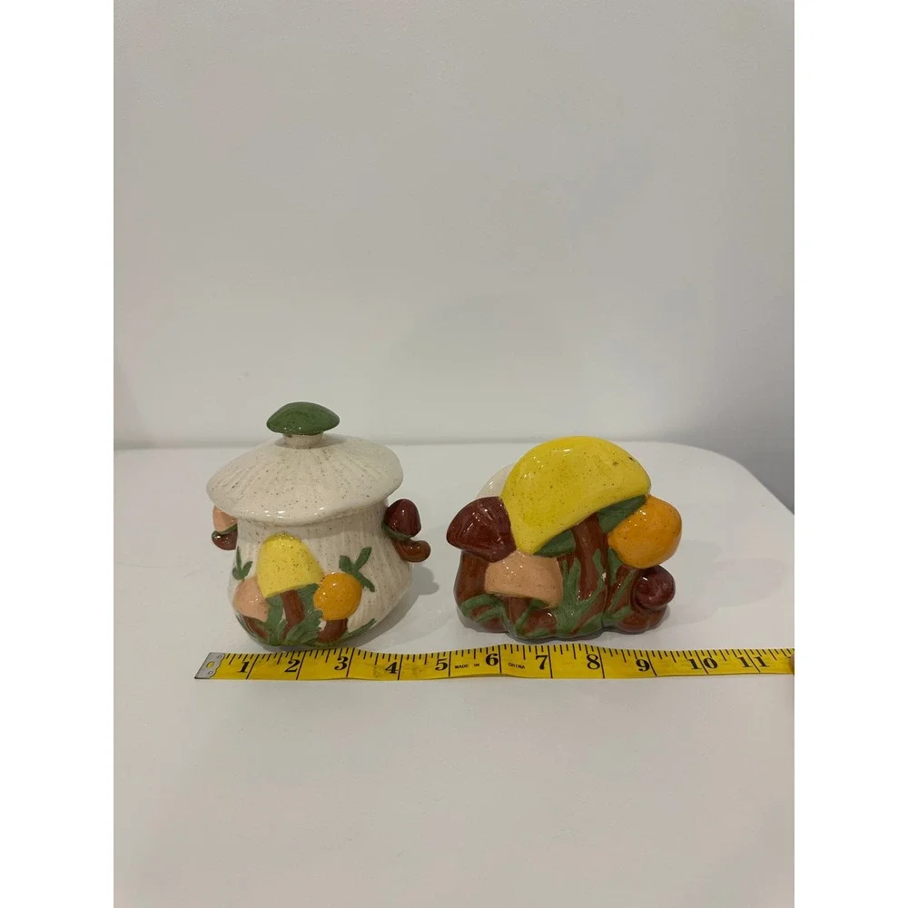 Vintage Ceramic Mushroom Sugar Bowl and Napkin Holder Set Retro Kitchen Decor‎