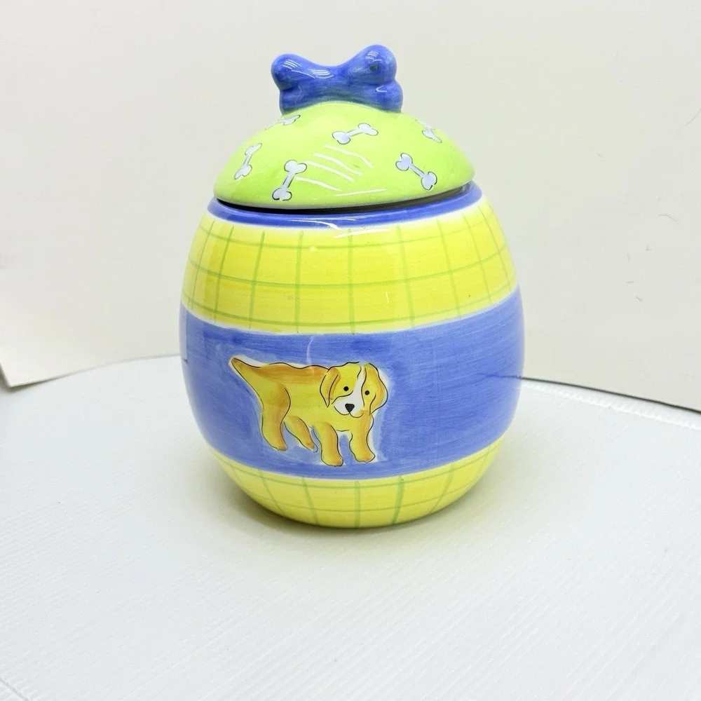 Rare 90's Y2K Find Vintage Hausenware Dog Treat Jar Hand Painted Ceramic