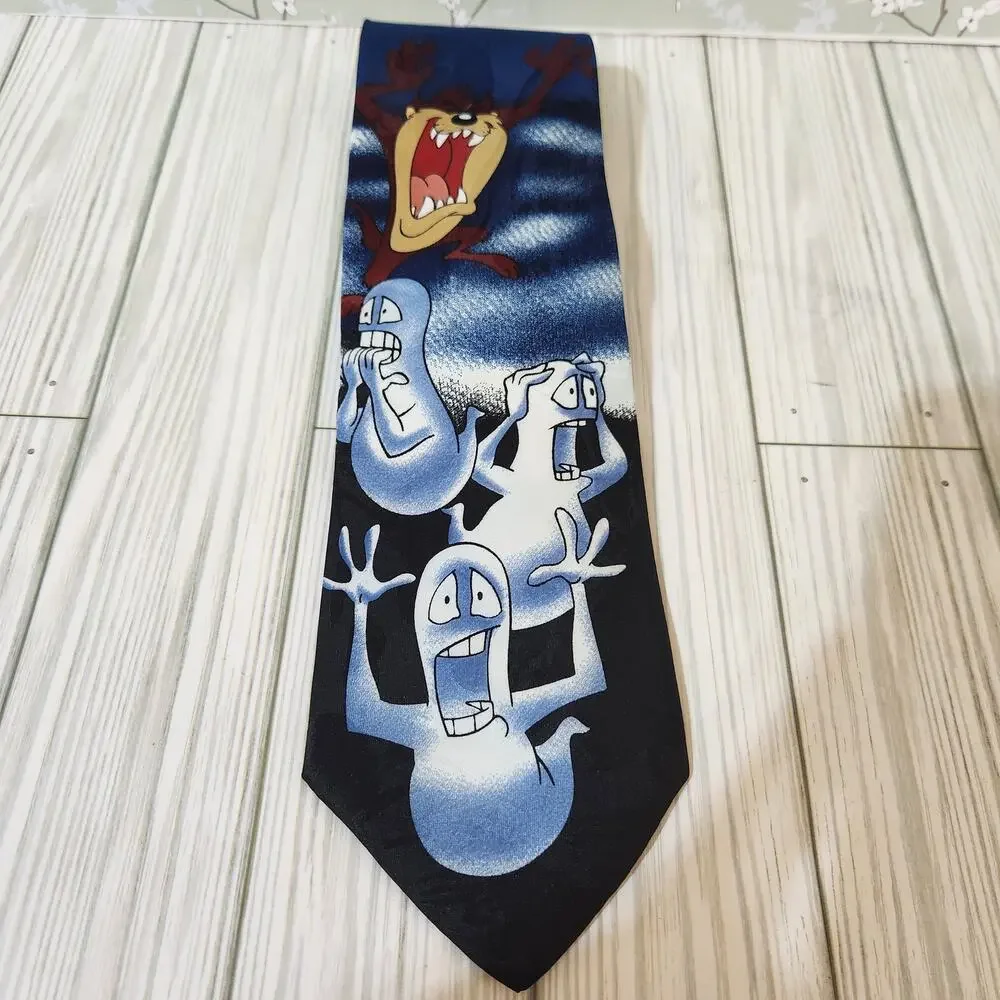Vintage Looney Tunes Mania Blue Tasmanian‎ Devil Ghost Halloween 1996 Men's Tie