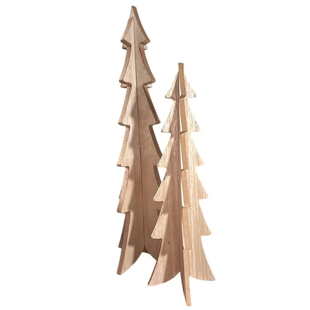 2 White Wood Christmas Trees Mantle‎ Decor 16