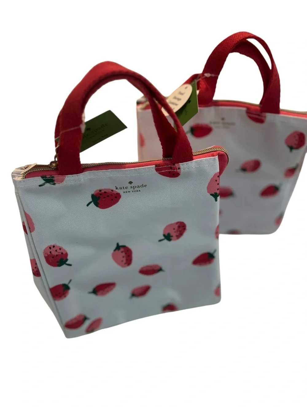 NWT Set of 2 Kate Spade Strawberry Lunch Tote Bags with Container