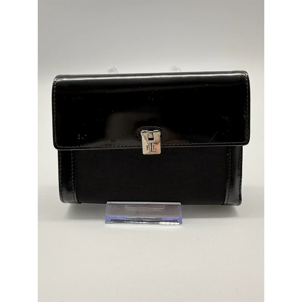 Lauren Ralph Lauren Black Nylon Patent Leather RLL Wallet Trifold Card Wallet‎