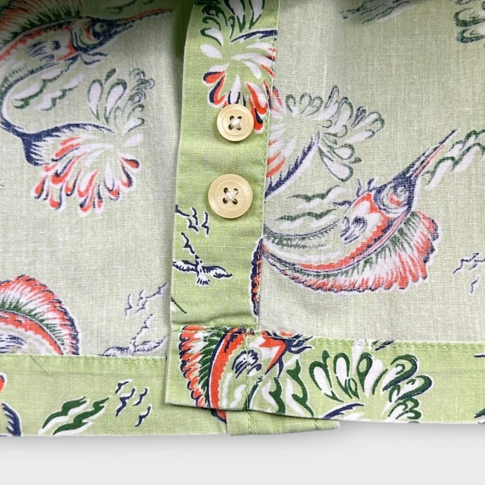 VTG J Crew Shirt‎ Mens XL Green Marlin Fish Print Short Sleeve Cotton Oarsman