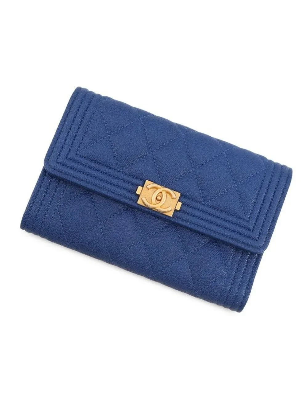 Chanel Trifold Wallet Boy CC Logo Quilted Caviar Leather