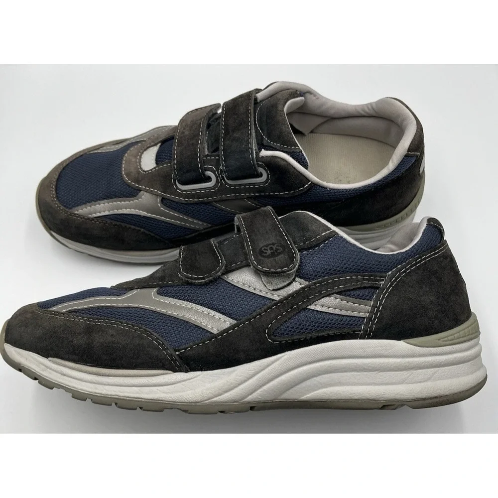 SAS JV Mesh Sneakers Mens‎ 11 Blue Gray Suede Comfort Walking Shoes Hook Loop