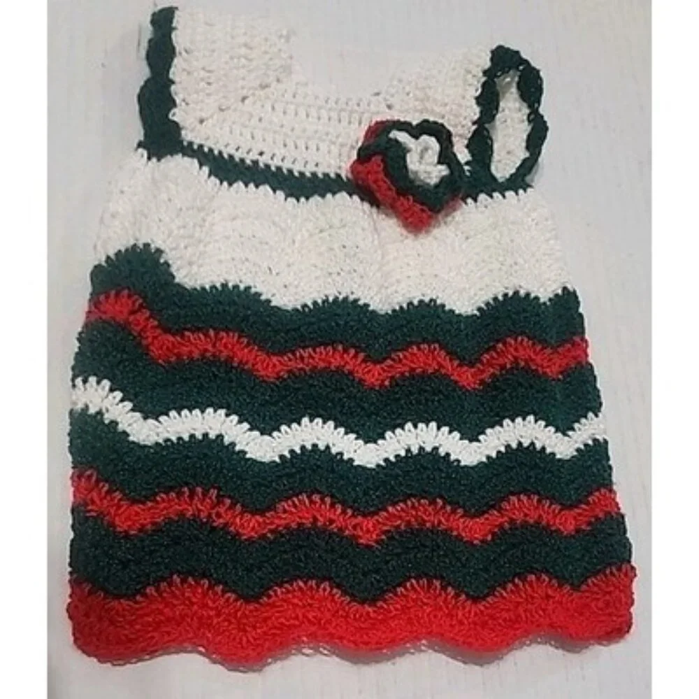 Handmade‎ Crocheted Christmas Dress for 18 In American Girl Type Doll Red Green
