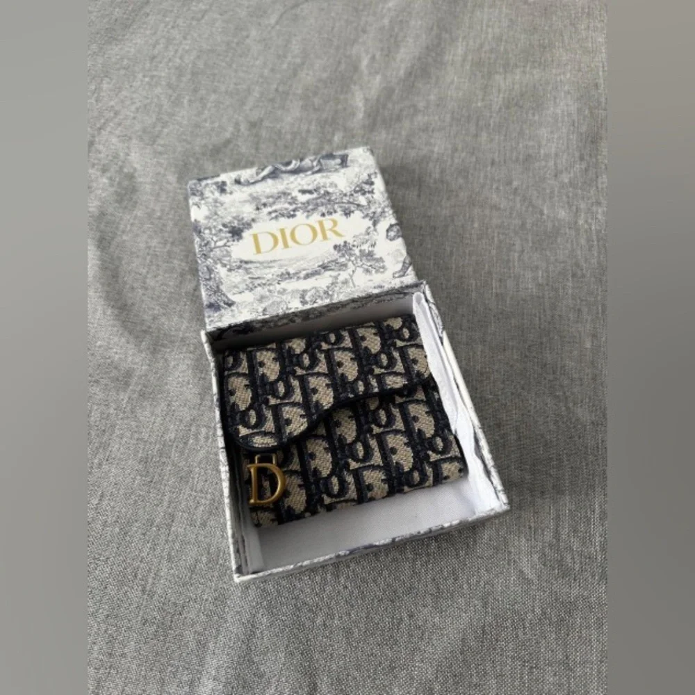 Dior Navy and Beige Monogram Canvas Mini Wallet