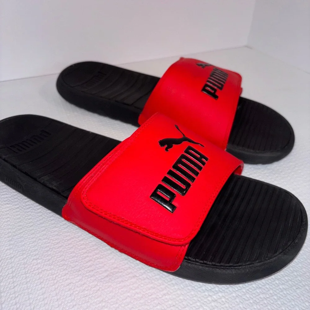 Puma Red Black‎ Slides Sandals Men's Size 12 Comfort Sport Slip On Shoes
