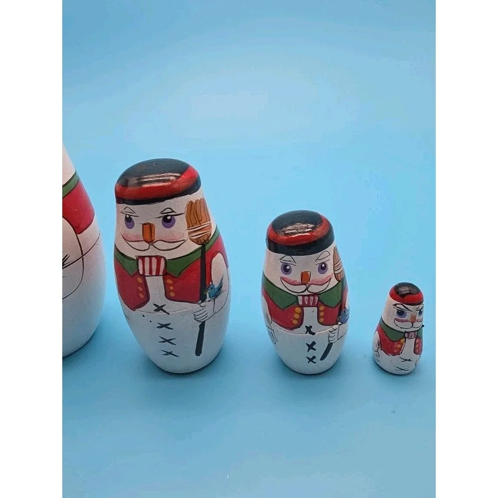 Vtg Nesting Dolls Vintage Wooden Snowman Family Set Of 4 Graduated Sizes Holiday