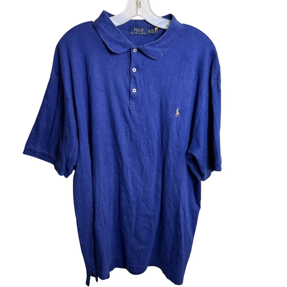 Polo Ralph Lauren Royal Blue Mesh Pique‎ Polo Shirt Mens XLT Big Tall Classic