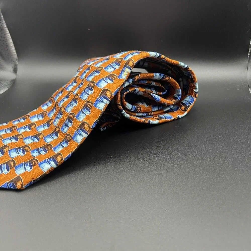 Ermenegildo‎ Zegna 100% Silk Neck Tie ~ Burnt Orange with Blue Cans ? 58