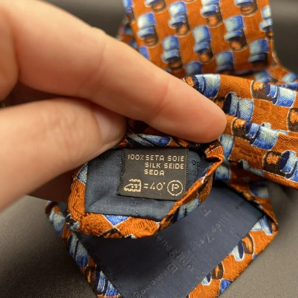 Ermenegildo‎ Zegna 100% Silk Neck Tie ~ Burnt Orange with Blue Cans ? 58