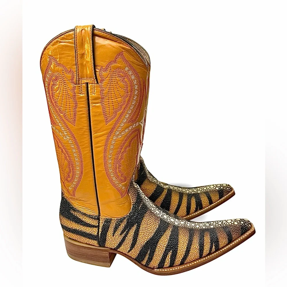 Aguila Real Wild Thang Tiger-Ray Exotic Print Western Boots Men’s 7 M