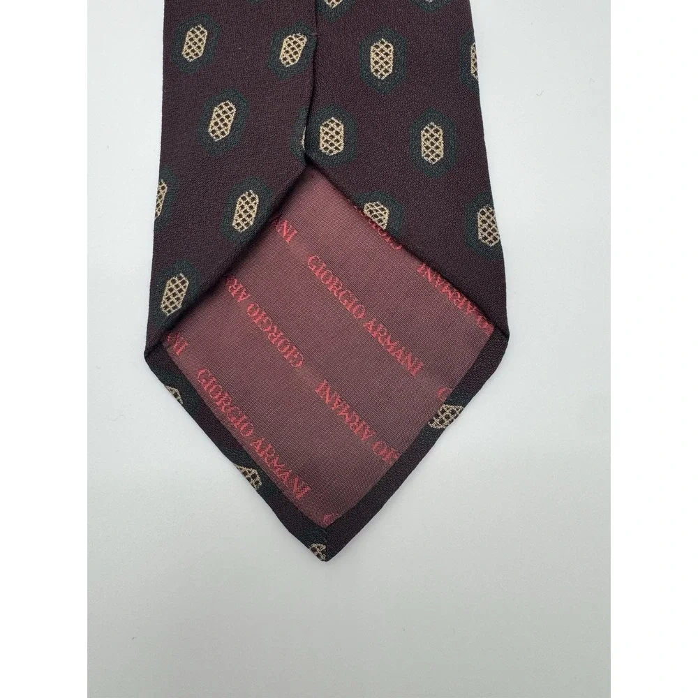 Giorgio Armani‎ Cravatte Silk Tie Brown Geometric Medallion Italy Designer