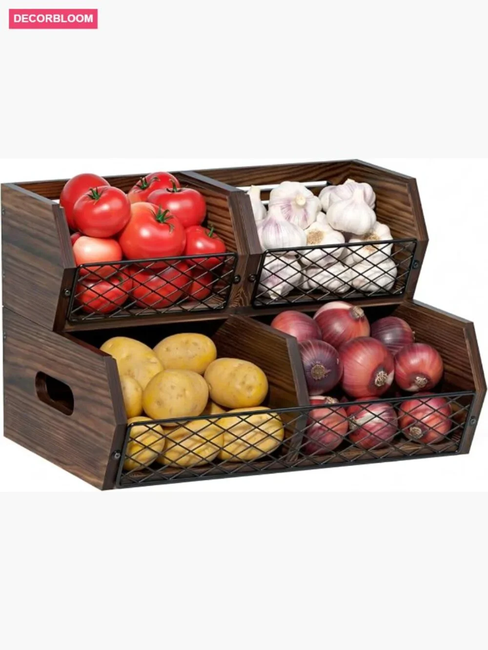 Stackable Wood Potato Onion Storage Bins Pantry Organizer Set