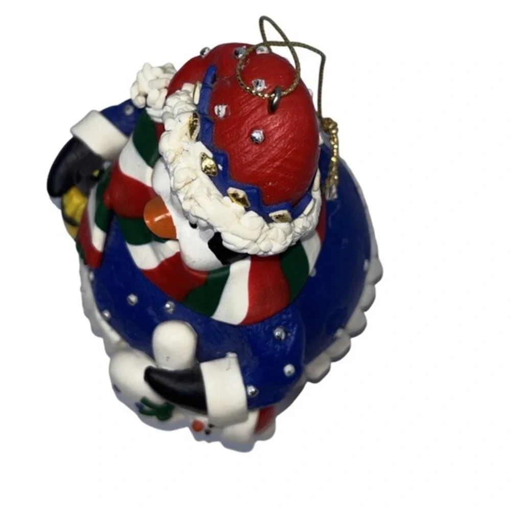 Penguin‎ Christmas Ornament Blue Sweater Snowman Scarf Rhinestone Holiday Decor