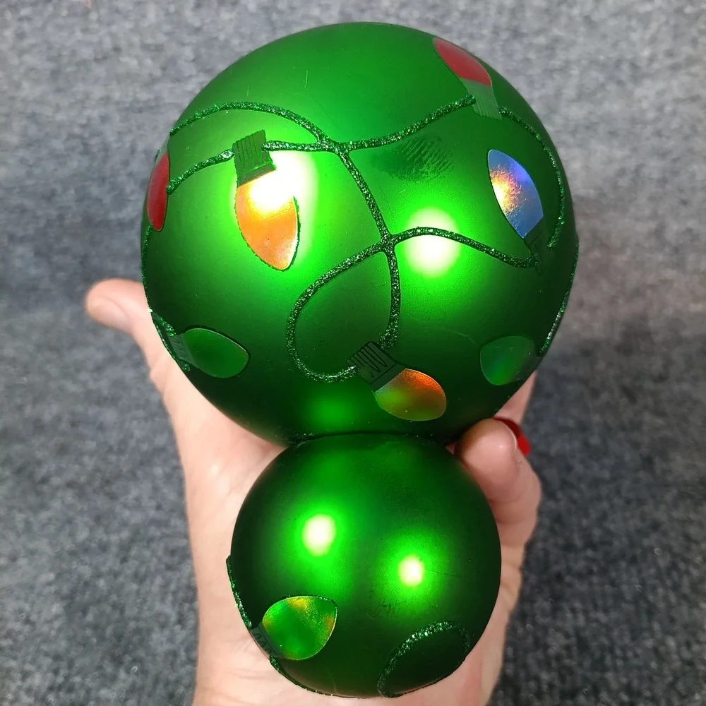 Disney Parks Mickey Mouse Icon Glass Ball Ornament Holiday Lights Green Festive