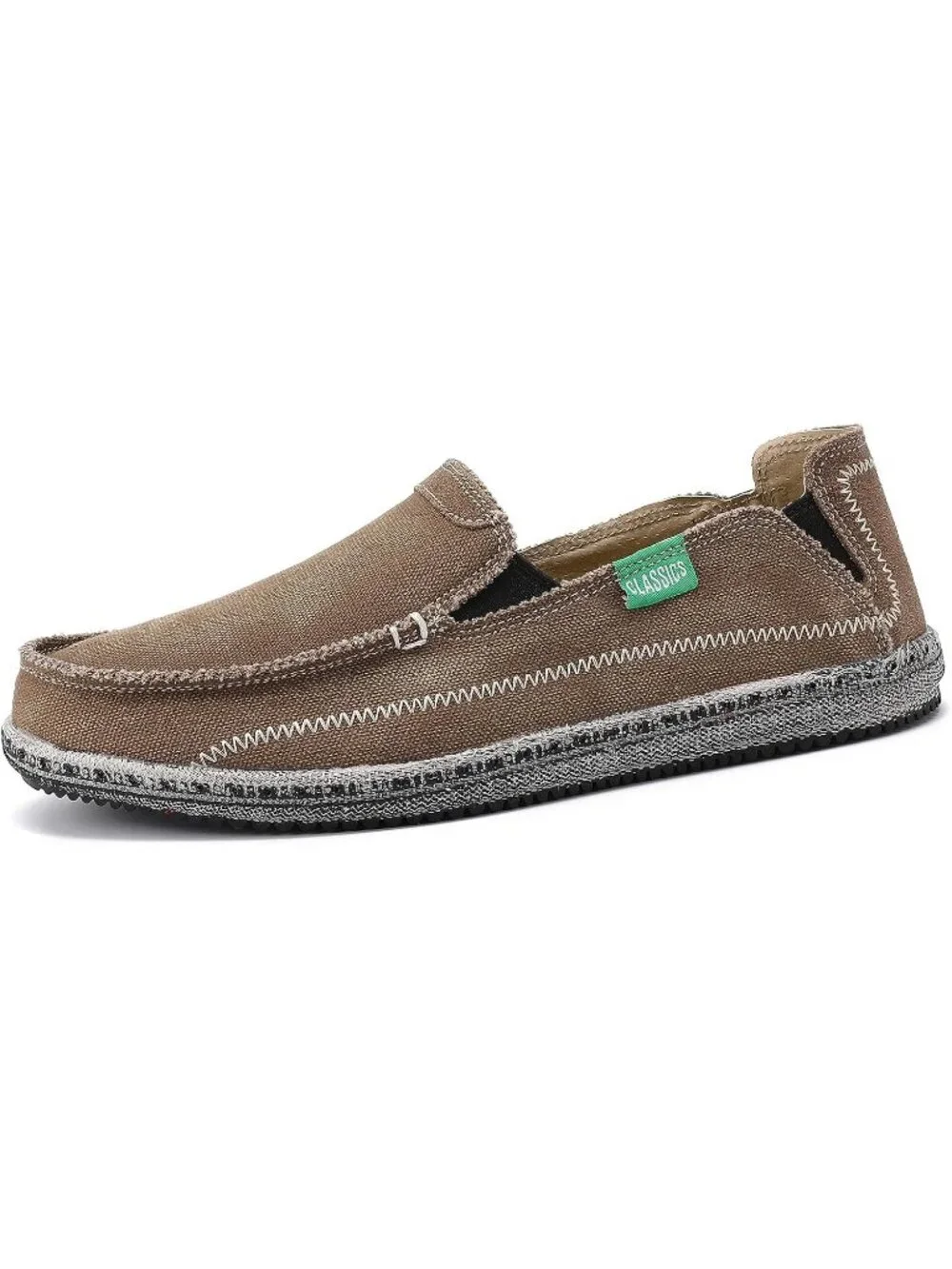 VILOCY Men's Brown Rubber Canvas Slip On Loafers Drop Vintage Flat Casual Shoes