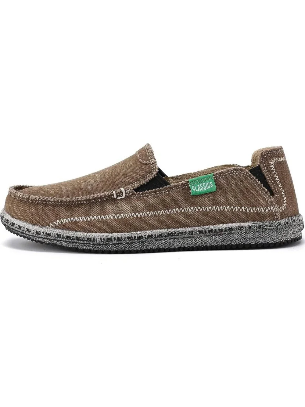 VILOCY Men's Brown Rubber Canvas Slip On Loafers Drop Vintage Flat Casual Shoes