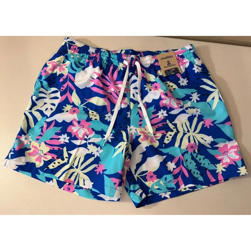 Chubbies Swim Trunks Men XL Blue Floral Surprises 5.5