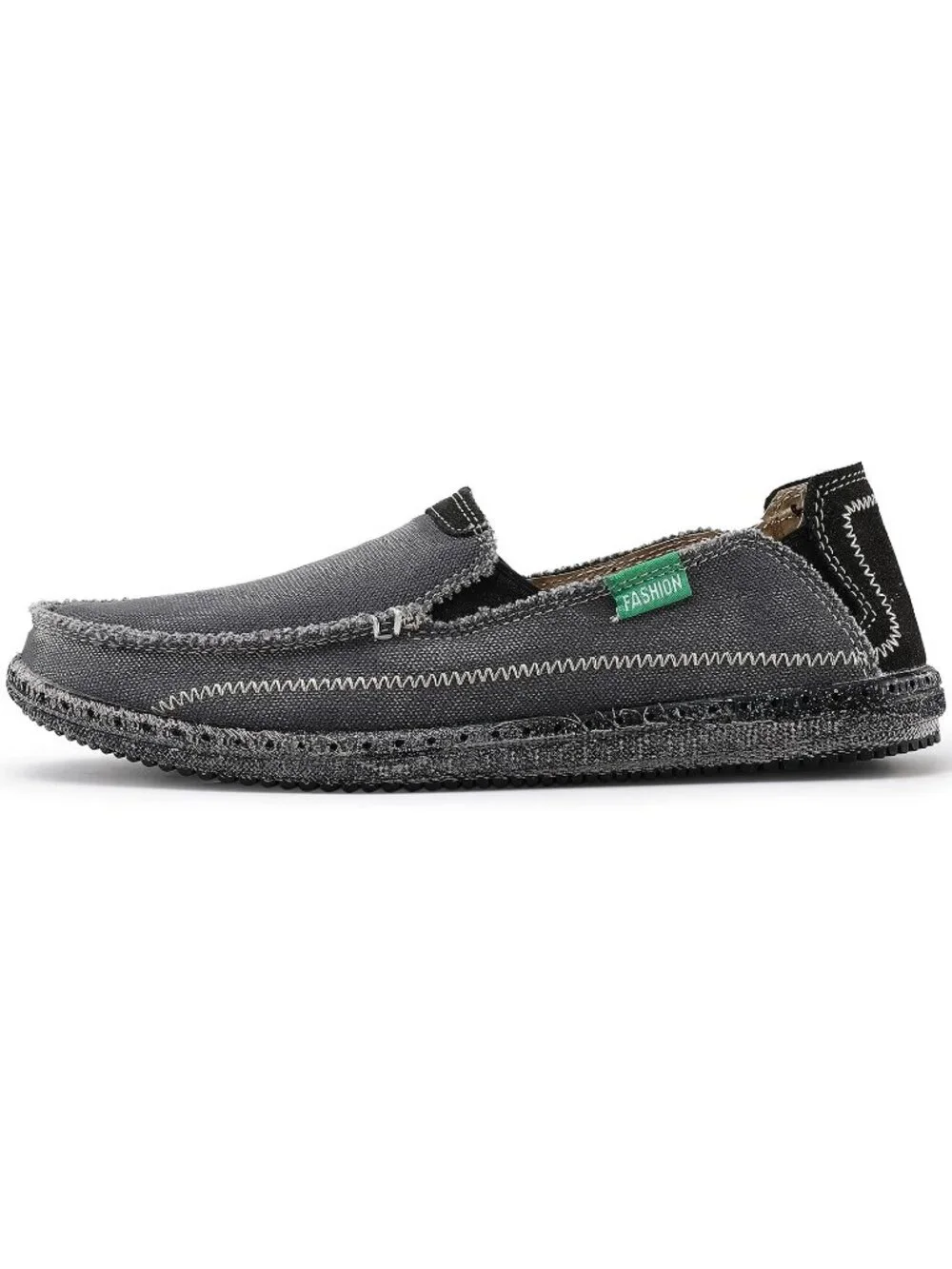 VILOCY Men's Grey Rubber Canvas Slip On Loafers Drop Vintage Flat Casual Shoes