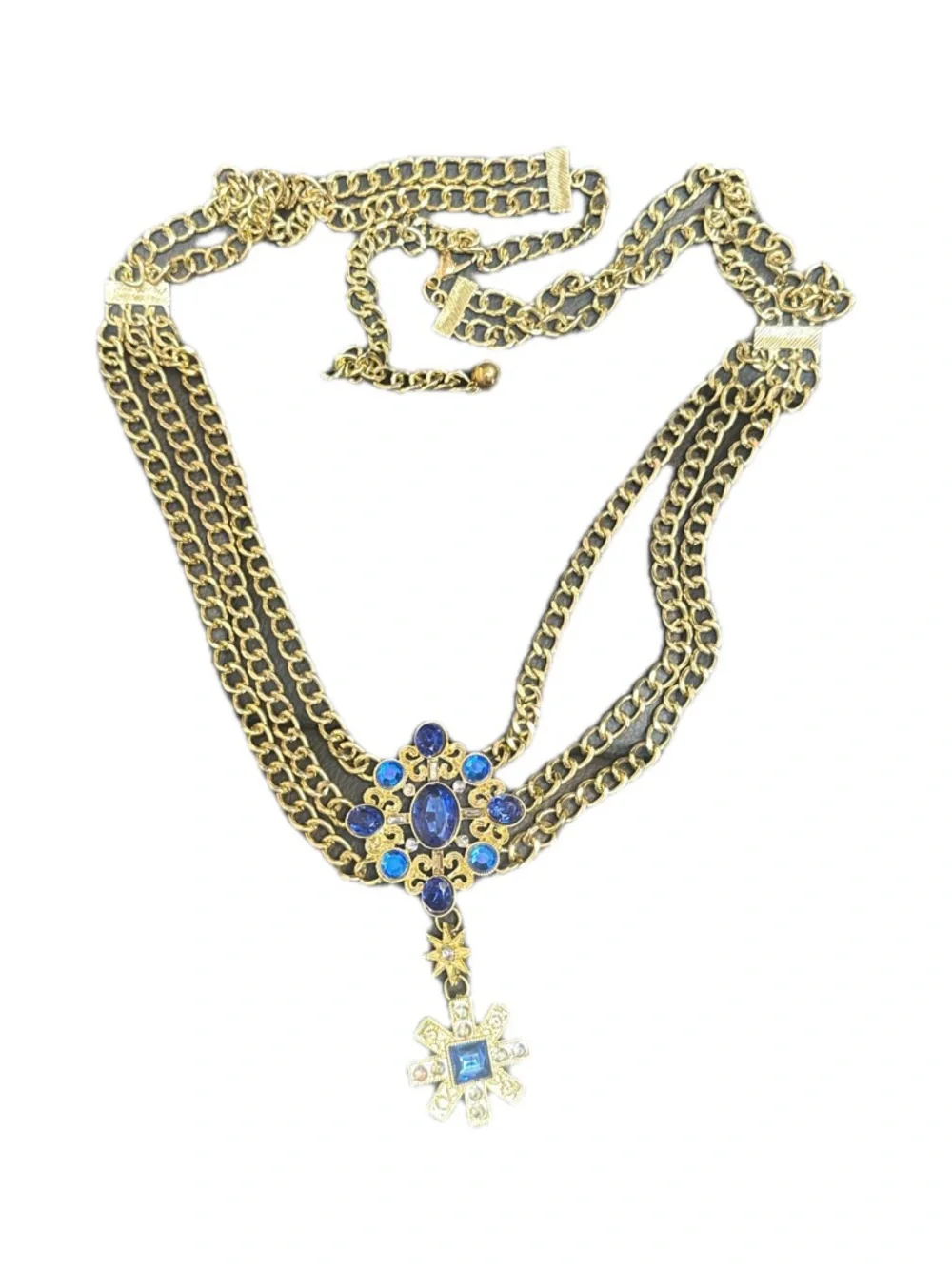 Gold Chain belt with Blue Gemstone Pendant