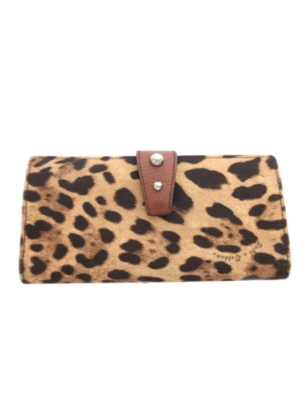 Dolce & Gabbana Wallet with Coin Purse Leopard Pattern Leather Canvas Brown