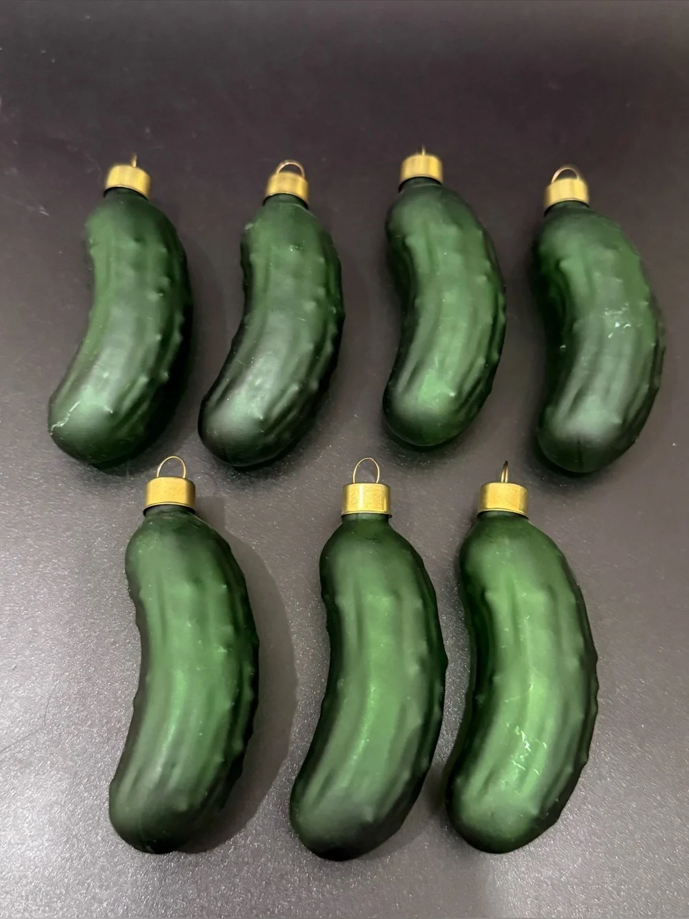 Lot 7 Vintage Handblown Glass 3.75” Pickle Ornaments