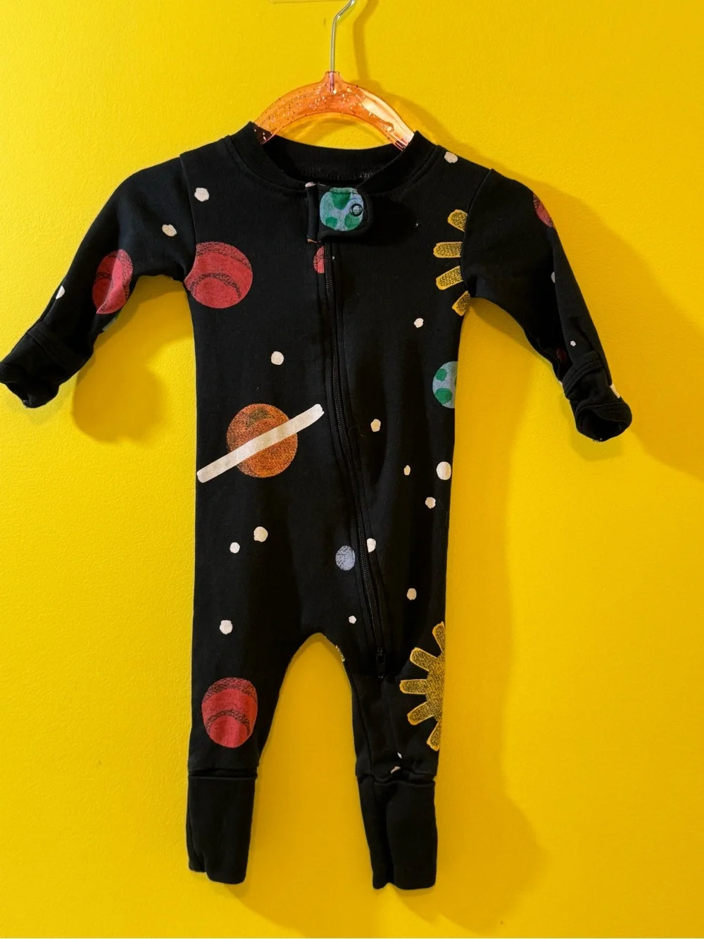+NWOT Monica + Andy Space Planets Zip Sleeper Coverall Black Baby Newborn