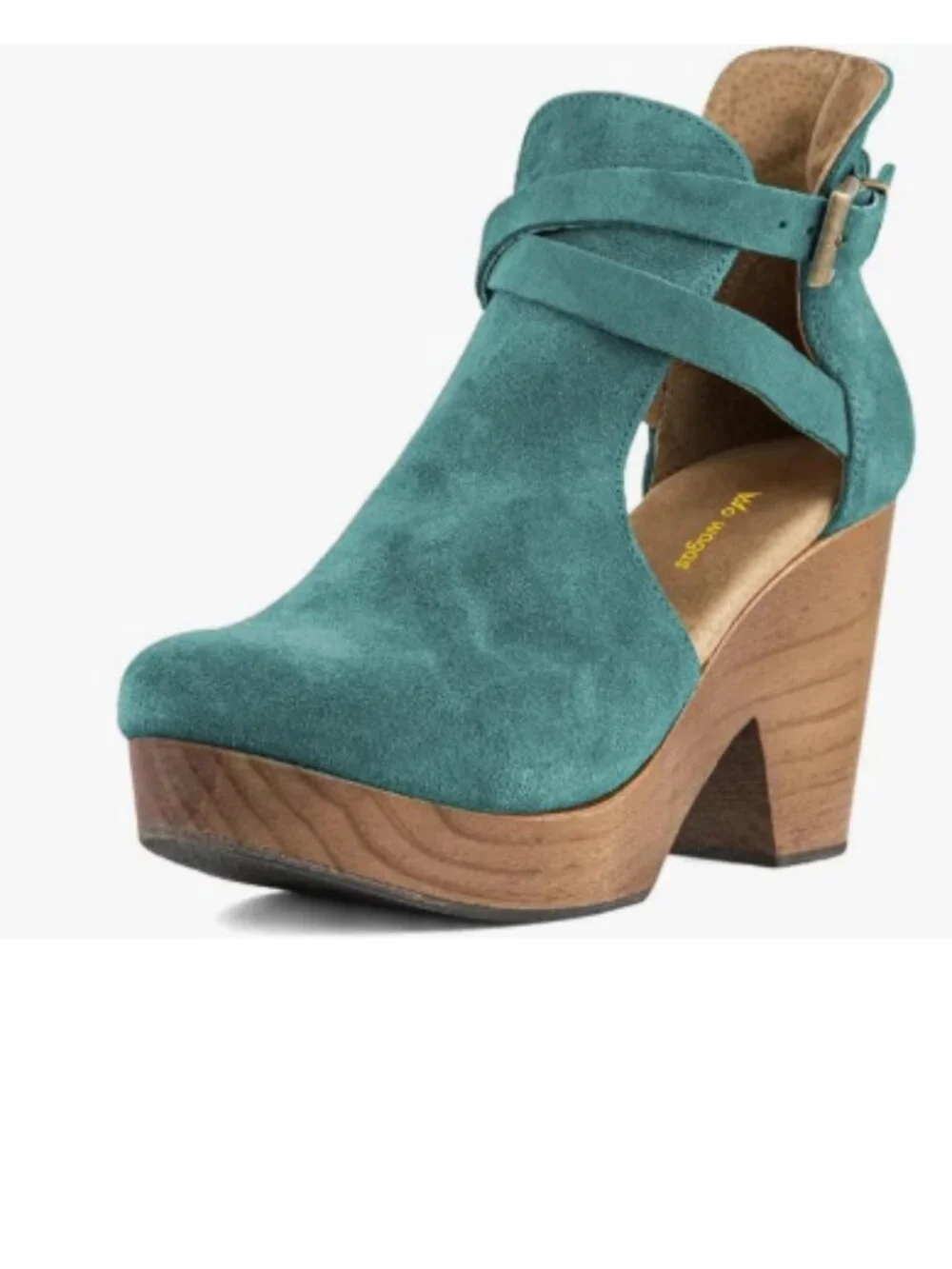 Dark Turquoise Womens Platform Rounded Toe Cutout Ankle Boot Strap Buckle Bootie