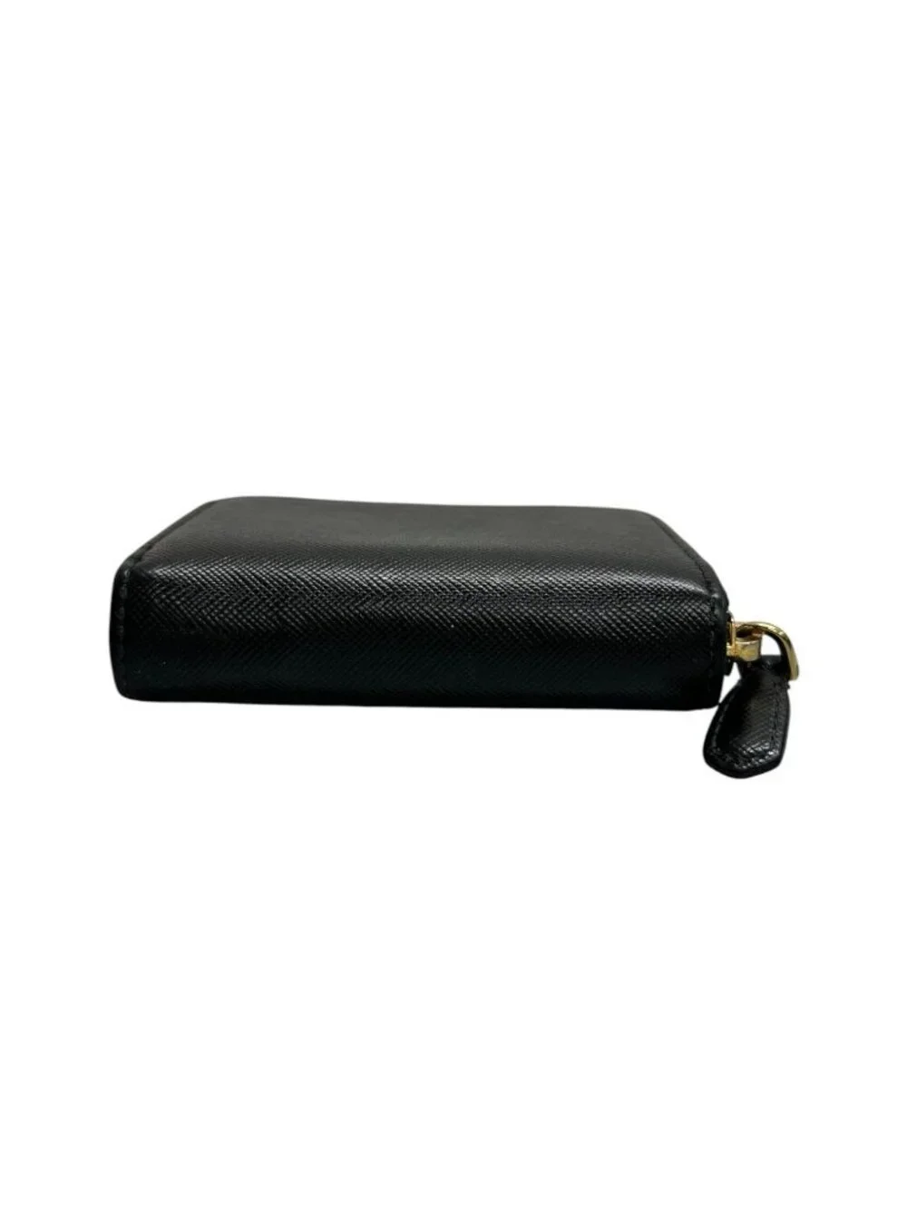 Prada Saffiano Black Gold Leather Coin Case