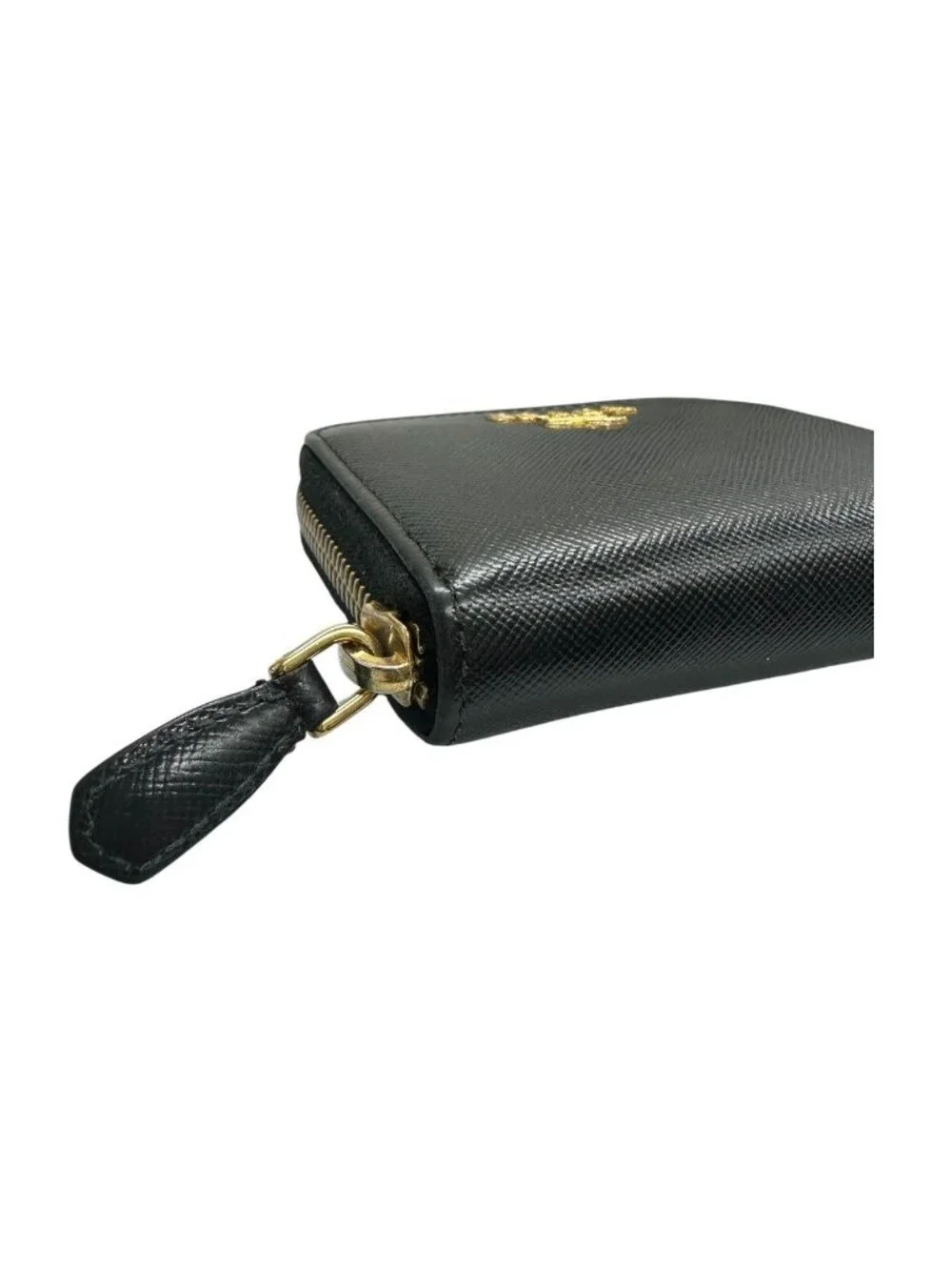 Prada Saffiano Black Gold Leather Coin Case
